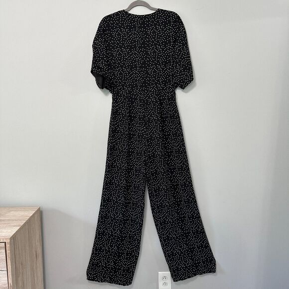 Revolve Shaycation Lisa Jumpsuit M Black White Polka Dot Wide Leg Packable Retro - Picture 6 of 10